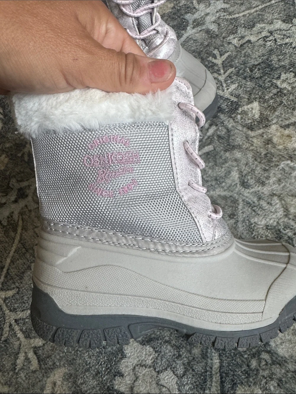 Kids Oshkosh Pink and Gray Winter Snow Boots with Faux Fur